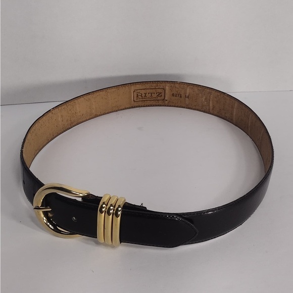 Ritz Elegant Black Leather Belt with Gold Buckle pre owned Exellent cond 27.5 main image 11